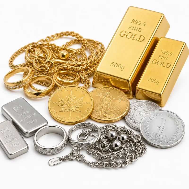 金・貴金属の買取例（金インゴット、金貨、プラチナ、銀製品）